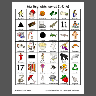 Multisyllabic words-Elementary