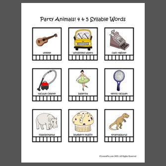 Party Animals! 4 & 5 Syllable Words Party Animals! 4 & 5 Syllable Words