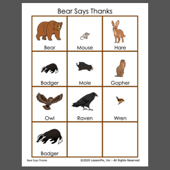 Characters from Bear Says Thanks by Karma Wilson