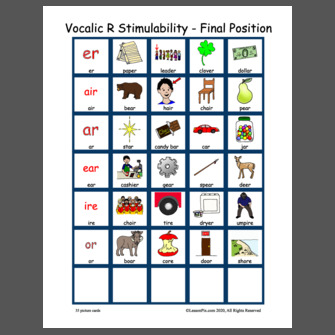 Vocalic R Stimulability - Final Position