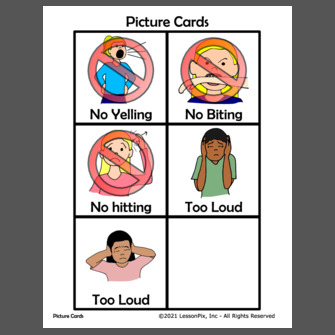 No Yelling Biting Hitting Picture Cards