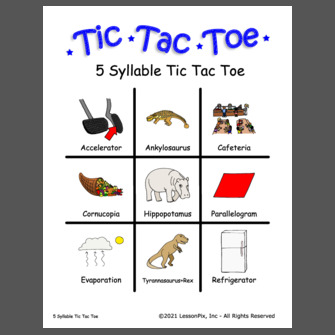 5 Syllable Tic Tac Toe