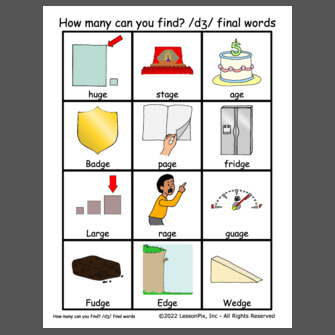 How many can you find? /dʒ/ final words