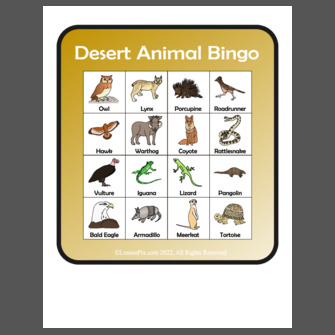 Desert Animal Bingo
