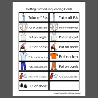 Getting Dressed Sequencing Cards