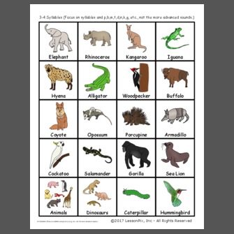 3 Syllable Animals Lessonpix Search Results