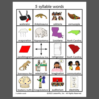 5 syllable words