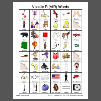 Vocalic R (AIR) Words