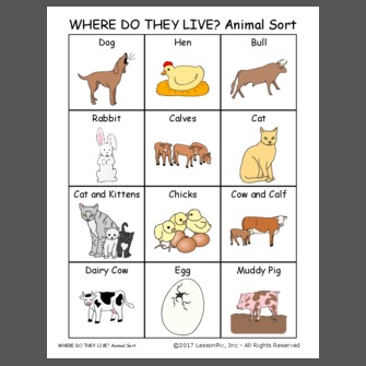 WHERE DO THEY LIVE? Animal Sort