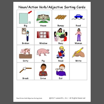 Noun/Action Verb/Adjective Sorting Cards