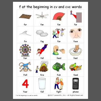 f at the beginning in cv and cvc words
