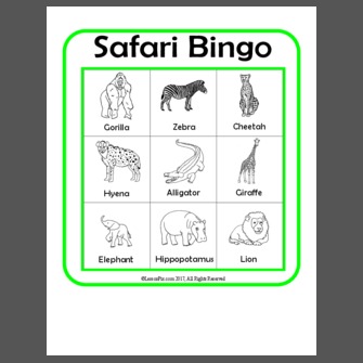 Safari bingo cards