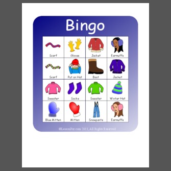 Winter Clothing Bingo