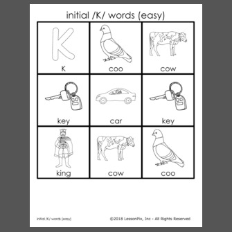 initial /K/ words (easy)
