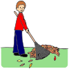 He rakes.