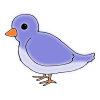 The egg is in front of the bird.