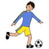 K is for kick. Kick the soccer ball.