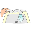 Turn off the water with the paper towel.