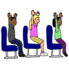 The people on the bus go up and down, up and down, up and down. The people on the bus go up and down, all through the town.