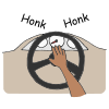 The horn on the bus goes "beep beep beep", "beep beep beep", "beep beep beep". The horn on the bus goes "beep beep beep", all through the town.