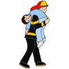 A+firefighter+carries+an+old+man+to+safety. Picture