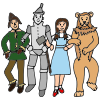 Along the way, Dorothy met three new friends: a scarecrow, a cowardly lion, and a tin man.