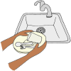 Put dirty dishes into sink