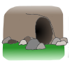 I see a cave. 
Step, step, step.