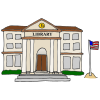 The American flag flies in front of libraries.