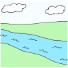 I see a big river. 
Splash, splash, splash.