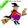 The cat is ____ the witch.