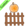 The pumpkin is ON the fence.