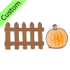 The pumpkin is NEXT TO the fence.