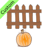 The pumpkin is UNDER the fence.