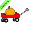 The pumpkin is IN the wagon.