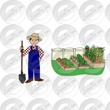 The farmer plants his garden.  Picture