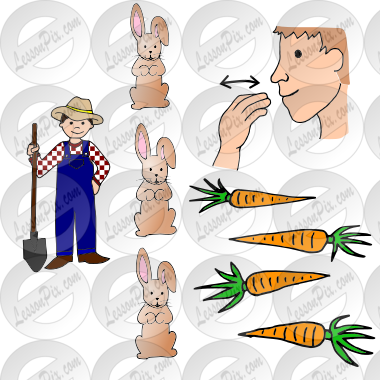 The farmer and the bunnies eat the carrots.  Picture